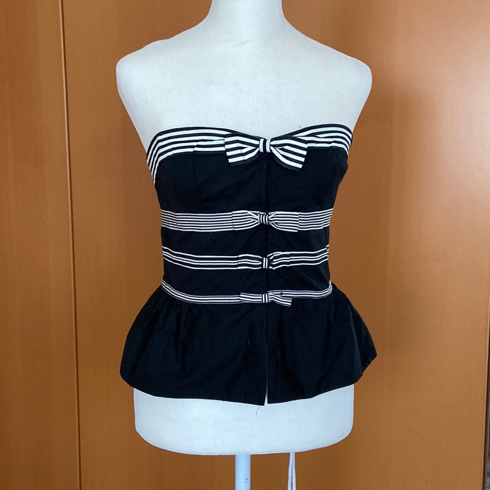 New Byron Lars- Striped Peplum Hem Corset Bustier Top